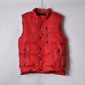 Orvis Vest Mens Medium Red Duck Down Puffer Essex Quilted Outdoor Full Zip Snap